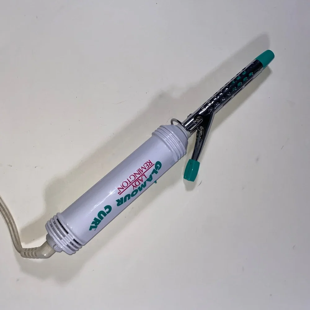 Vintage Lady Remington Glamour Curl Curling Iron White Teal Retro Hair Tool
